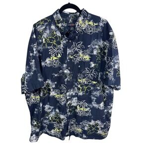 Canyon Ridge 3XLT Navy Blue Floral Palm Tree Button Down Men's Tropical Shirt
